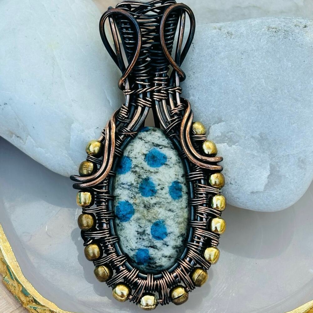 K-2 Agate Stone Wire Wrapped Copper Pendant